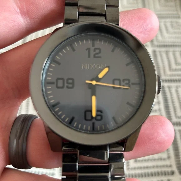 Nixon corporal stainless watch in gunmetal with orange accents. - Picture 2 of 6